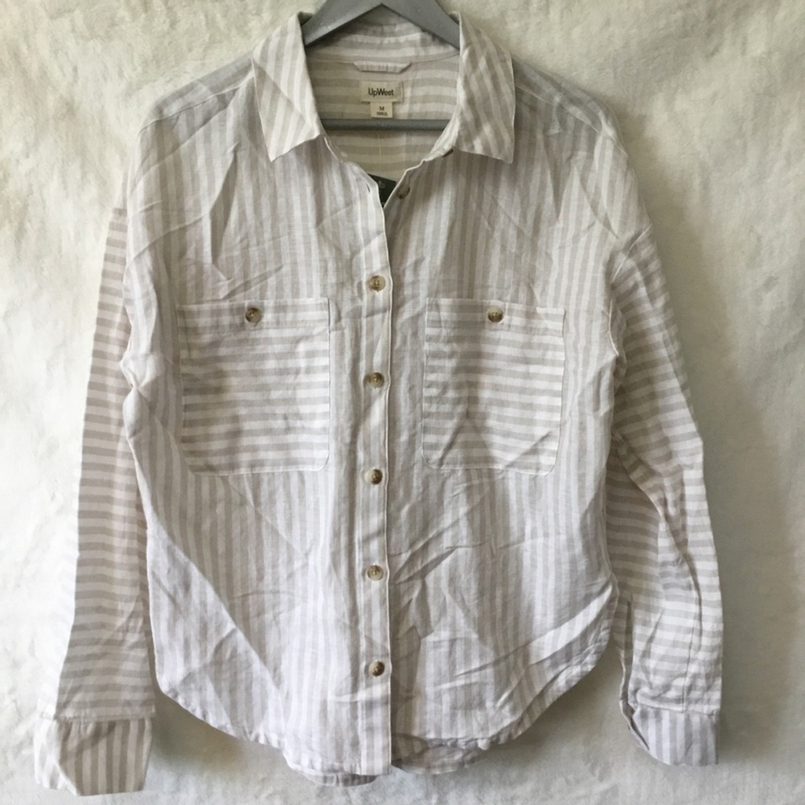 Upwest Cream And White Striped Button Shirt — image 2 of 8